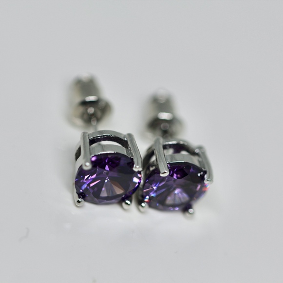 18k Gold Dipped Purple TiffanyStyle 4 Prongs Studs - Picture 3 of 6